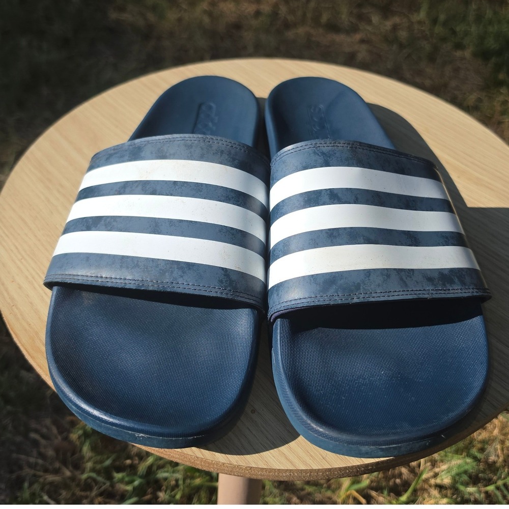 Adidas Adilette Shower Slides Mens 13 Navy Blue White FZ1752 Athletic Sandals
